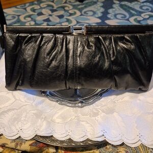 Chic Black Vegan Leather Vintage Clutch